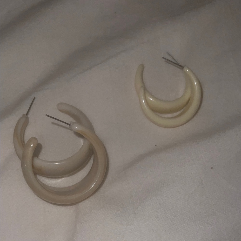 Francesca's Collections Cream Crescent Hoop Earrings (new backs included)